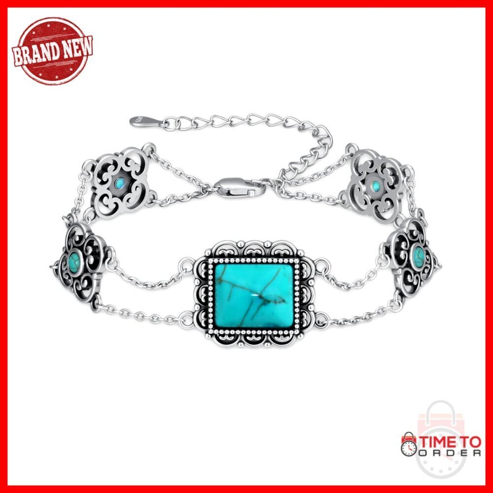 Genuine Turquoise Bracelet 925 Sterling Silver Adjustable 6-8 Inch